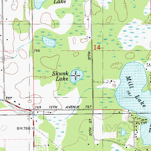 Topographic Map of Skunk Lake, MI