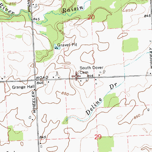 Topographic Map of South Dover Cemetery, MI