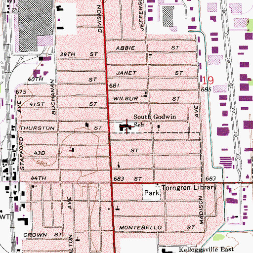 Topographic Map of South Godwin School, MI