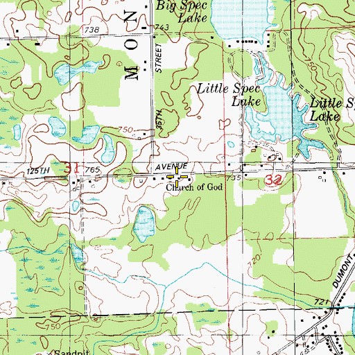 Topographic Map of Spec Lake Chapel, MI