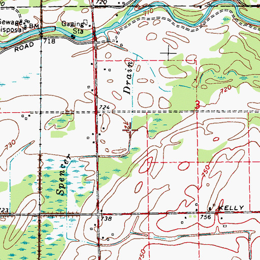 Topographic Map of Spencer Drain, MI