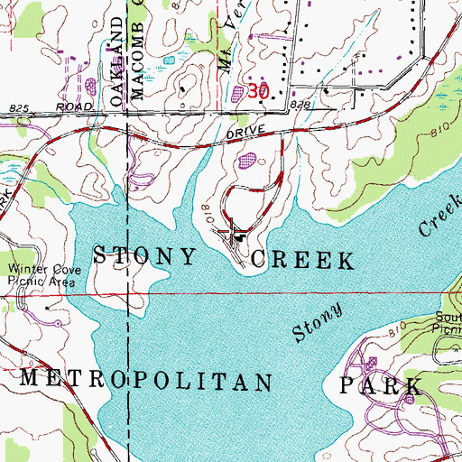 Topographic Map of Stony Creek Metropolitan Park, MI