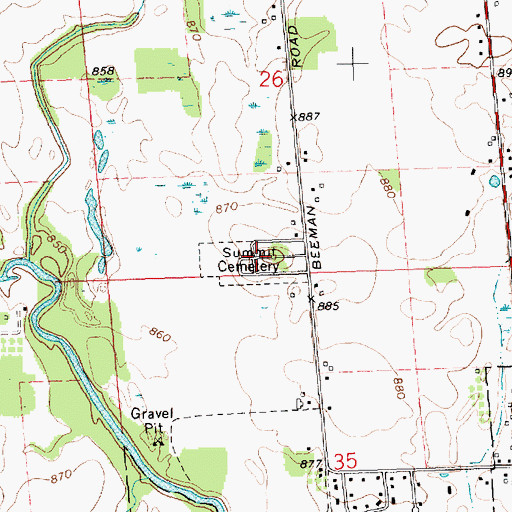 Topographic Map of Summit Cemetery, MI