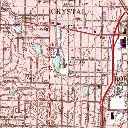 Topographic Map of Adair Avenue School, MN