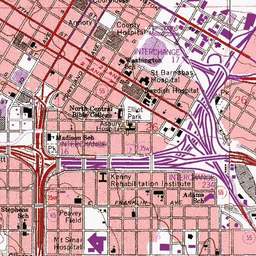 Topographic Map of Asbury Hospital, MN