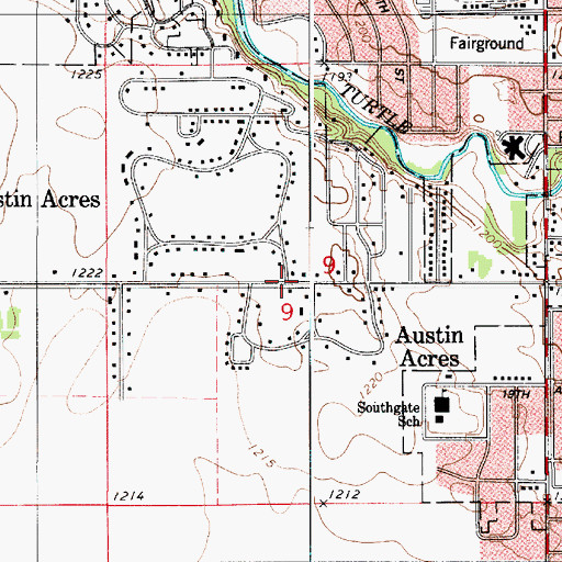 Topographic Map of Austin Acres, MN