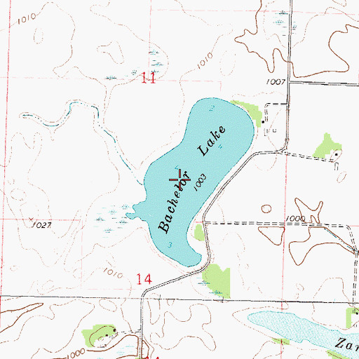 Topographic Map of Bachelor Lake, MN