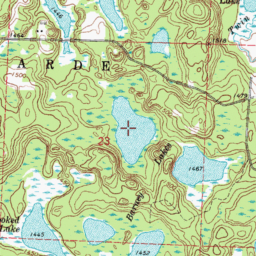 Topographic Map of Barney Lakes, MN