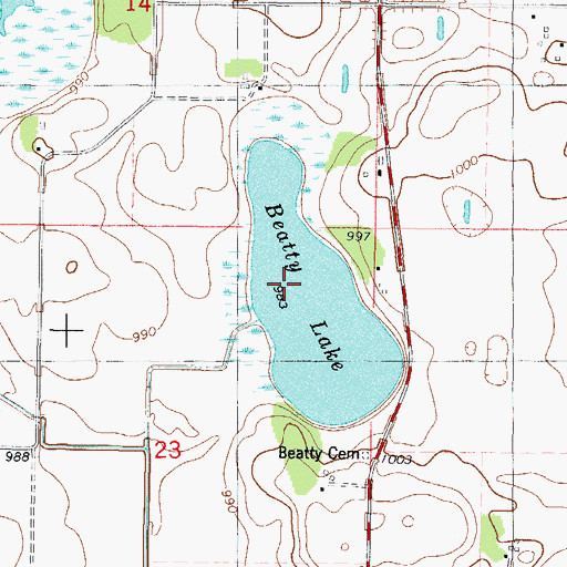 Topographic Map of Beatty Lake, MN