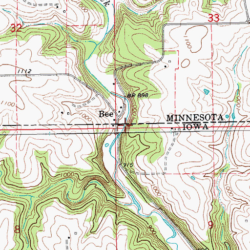 Topographic Map of Bee Creek, MN