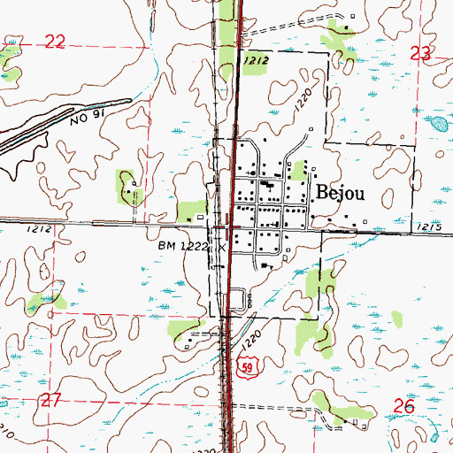 Topographic Map of Bejou, MN