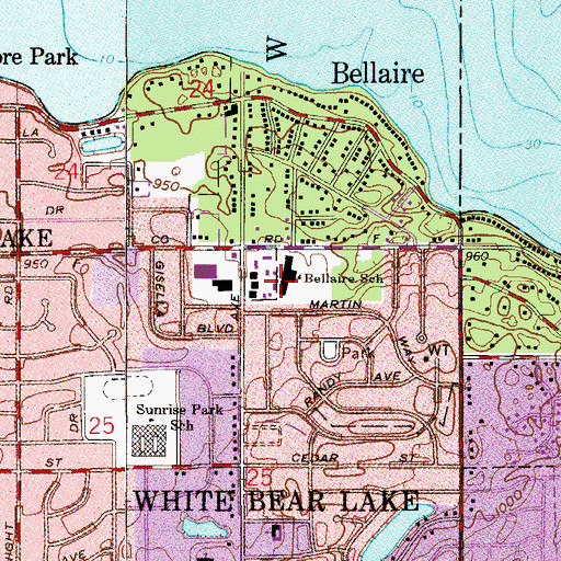 Topographic Map of Bellaire Education Program, MN
