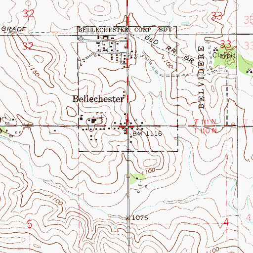 Topographic Map of Bellechester, MN