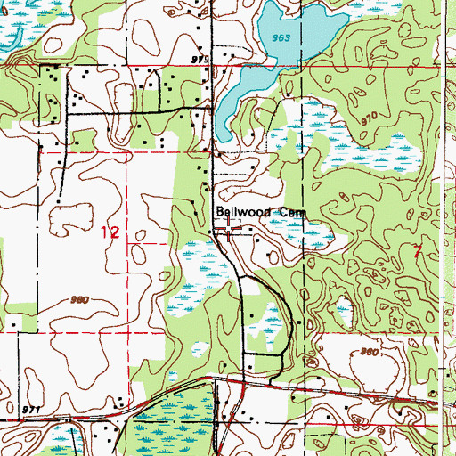 Topographic Map of Bellwood Cemetery, MN