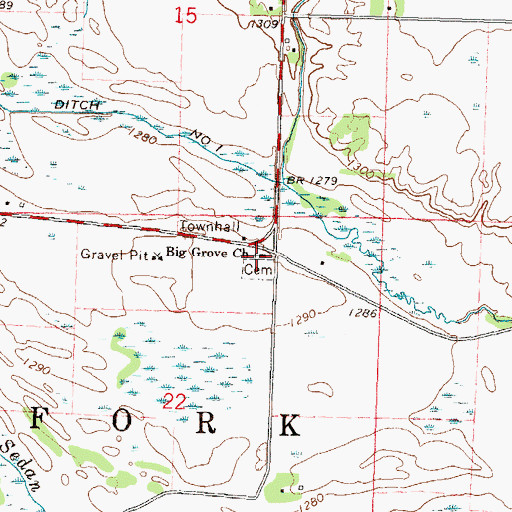 Topographic Map of Big Grove Church, MN