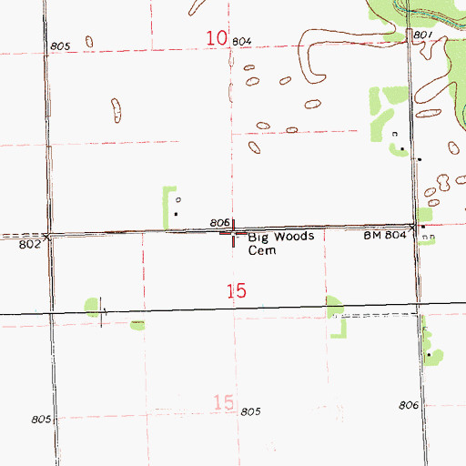 Topographic Map of Big Woods Cemetery, MN