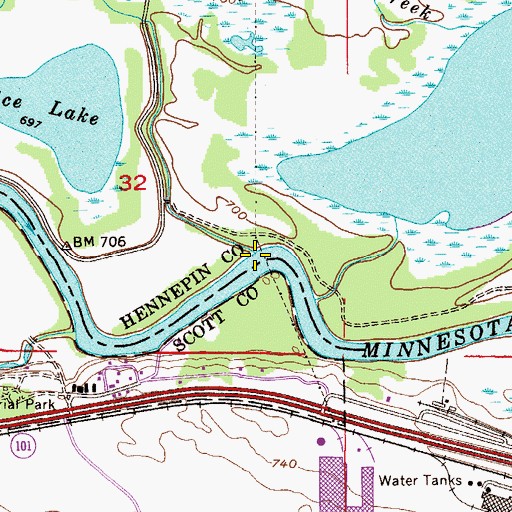 Topographic Map of Bluff Creek, MN