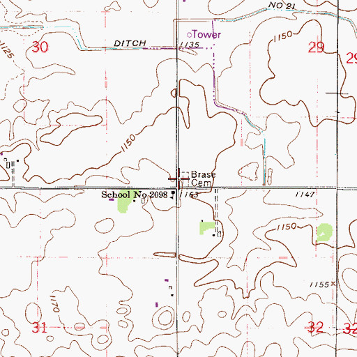 Topographic Map of Brase Cemetery, MN