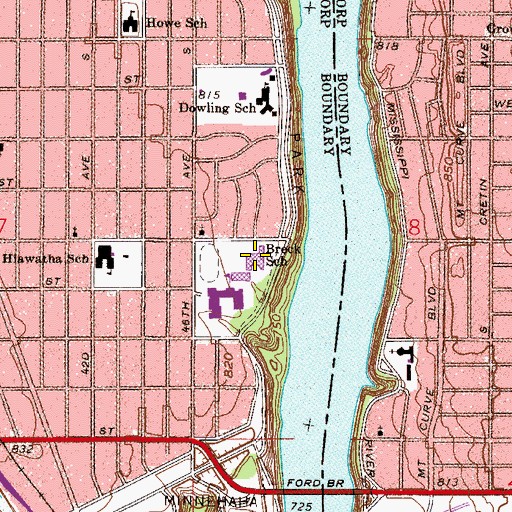 Topographic Map of Breck School, MN