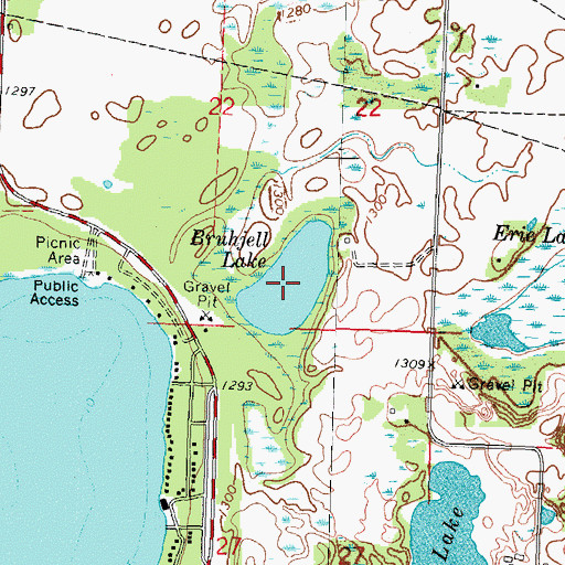 Topographic Map of Bruhjell Lake, MN