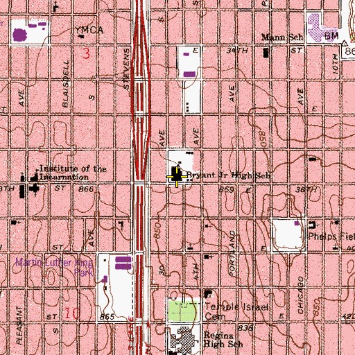 Topographic Map of Bryant Junior High School, MN
