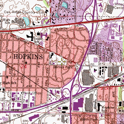 Topographic Map of Burnes Park, MN