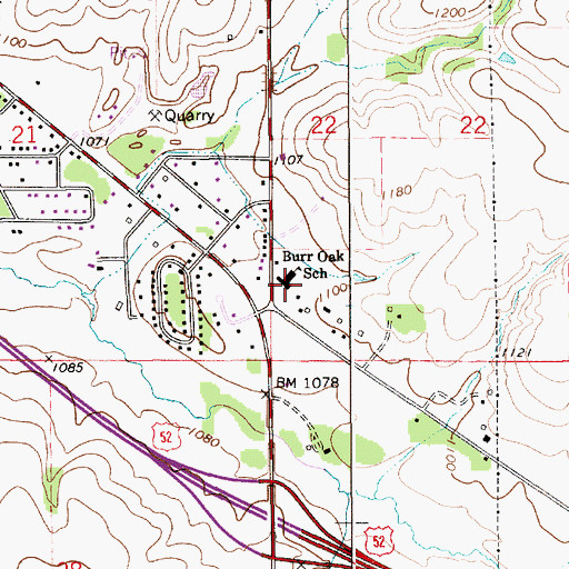 Topographic Map of Burr Oak School, MN