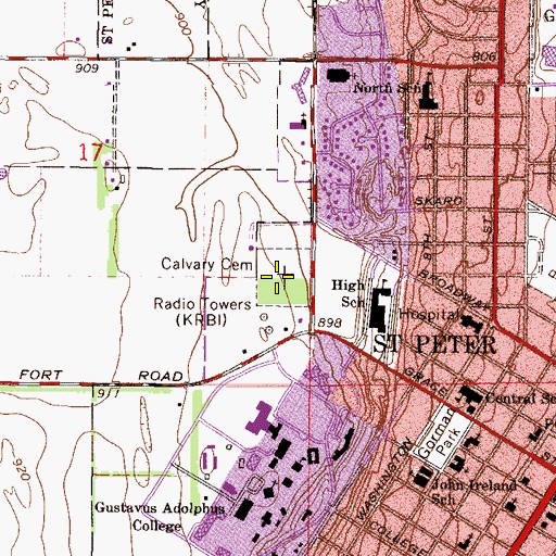 Topographic Map of Calvary Cemetery, MN