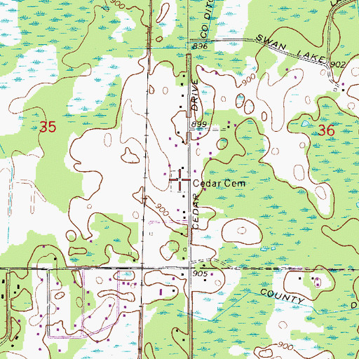 Topographic Map of Cedar Cemetery, MN