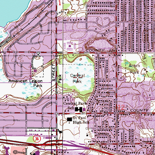 Topographic Map of Central Park, MN