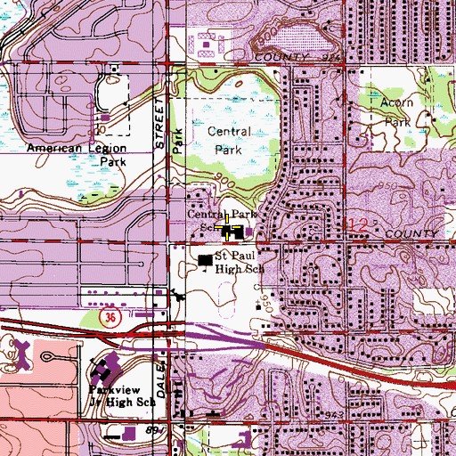Topographic Map of Central Park Elementary School, MN