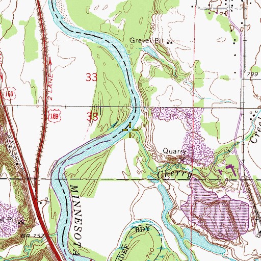 Topographic Map of Cherry Creek, MN