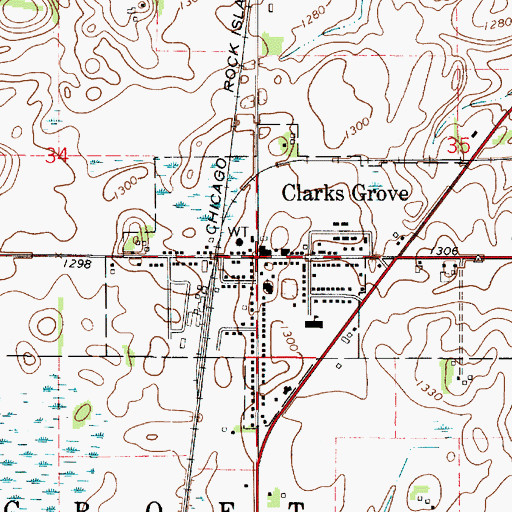 Topographic Map of Clarks Grove, MN