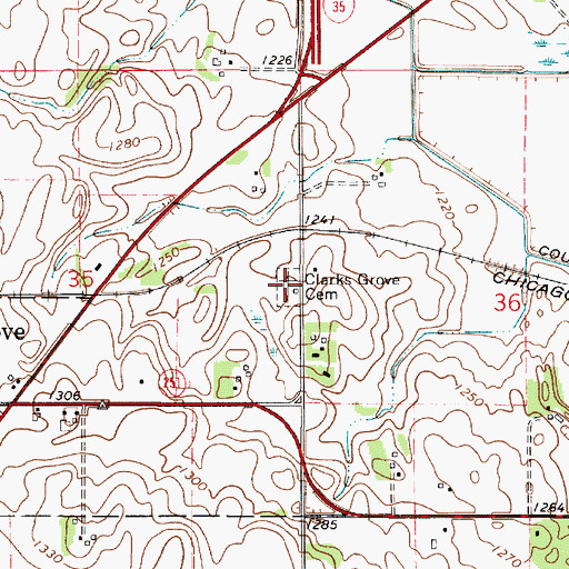 Topographic Map of Clarks Grove Cemetery, MN
