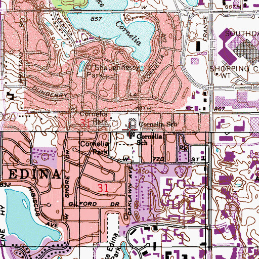 Topographic Map of Cornelia Elementary School, MN