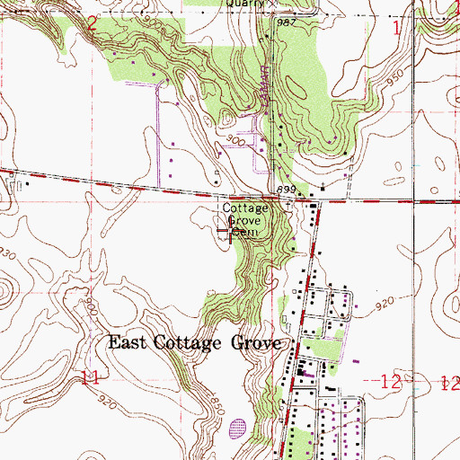 Topographic Map of Cottage Grove Cemetery, MN