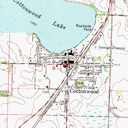 Topographic Map of Cottonwood, MN