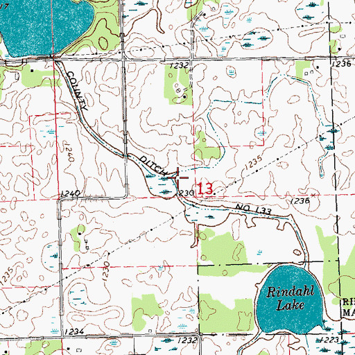 Topographic Map of County Ditch Number One Hundred Thirtythree, MN