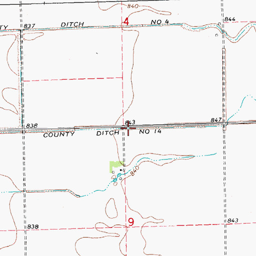 Topographic Map of County Ditch Number Fourteen, MN