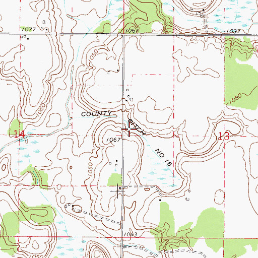 Topographic Map of County Ditch Number Sixteen, MN