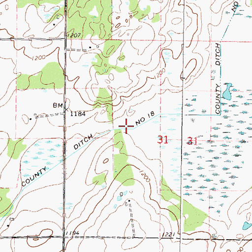 Topographic Map of County Ditch Number Eighteen, MN