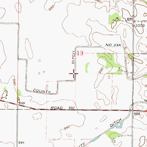 Topographic Map of County Ditch Number Thirtythree A, MN
