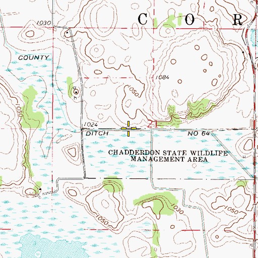 Topographic Map of County Ditch Number Sixtyfour, MN