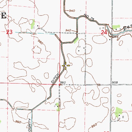 Topographic Map of County Ditch Number Seventyfive, MN