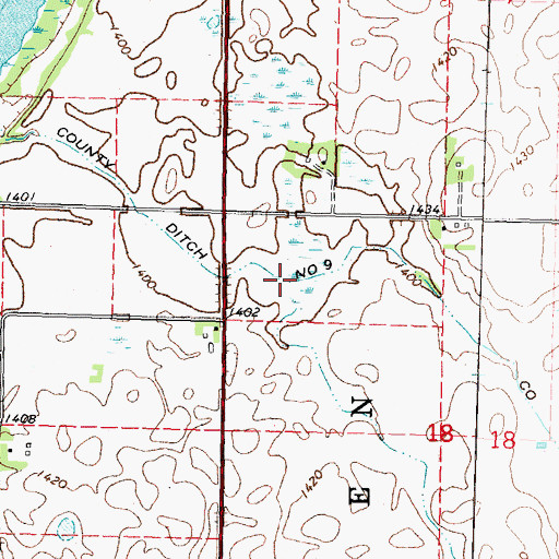Topographic Map of County Ditch Number Nine, MN