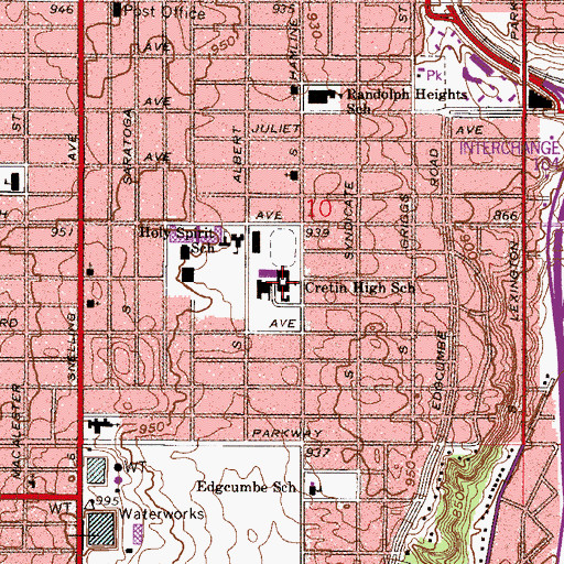 Topographic Map of Cretin High School, MN