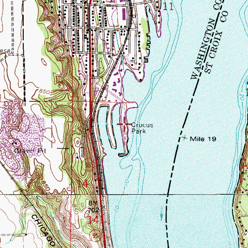 Topographic Map of Crocus Park, MN