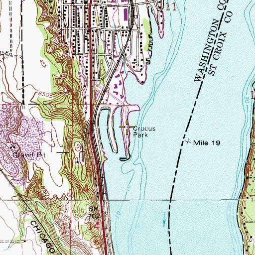 Topographic Map of Crocus Park, MN