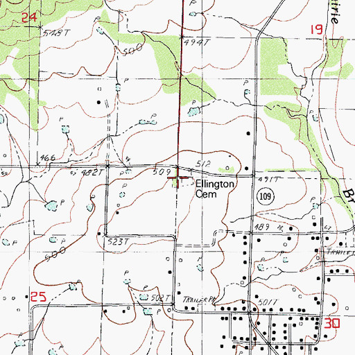 Topographic Map of Ellington Cemetery, AR