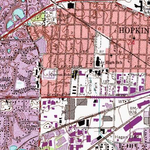 Topographic Map of Curren School, MN